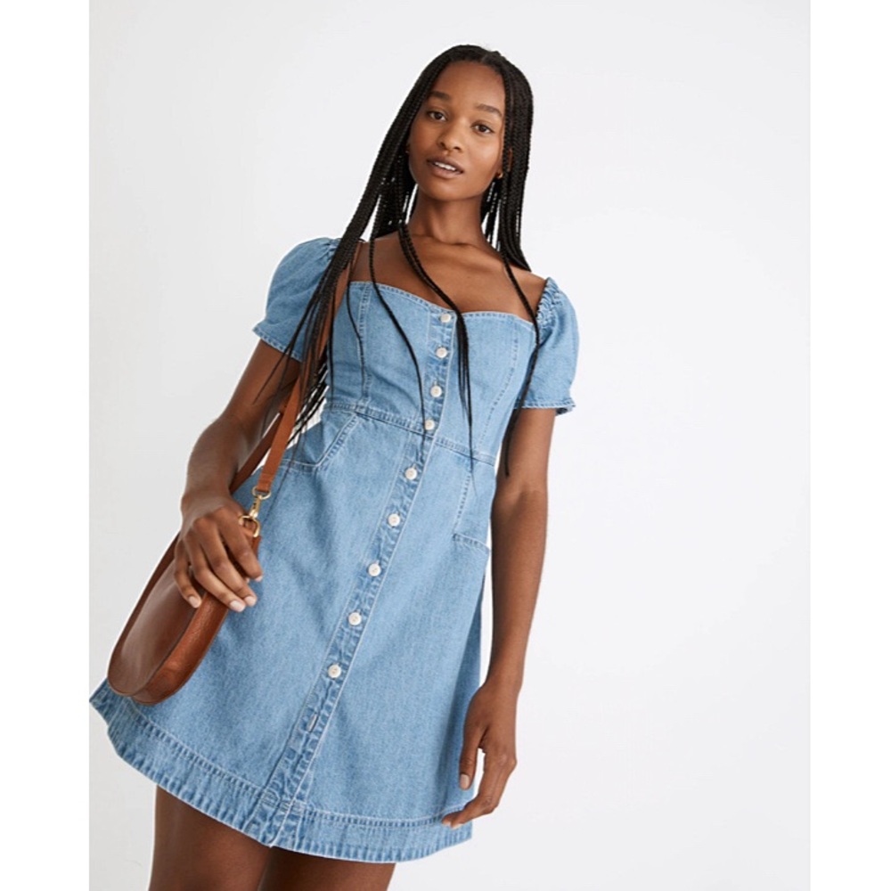 Madewell Denim Puff Sleeve Mini Dress in Dawnshire Wash